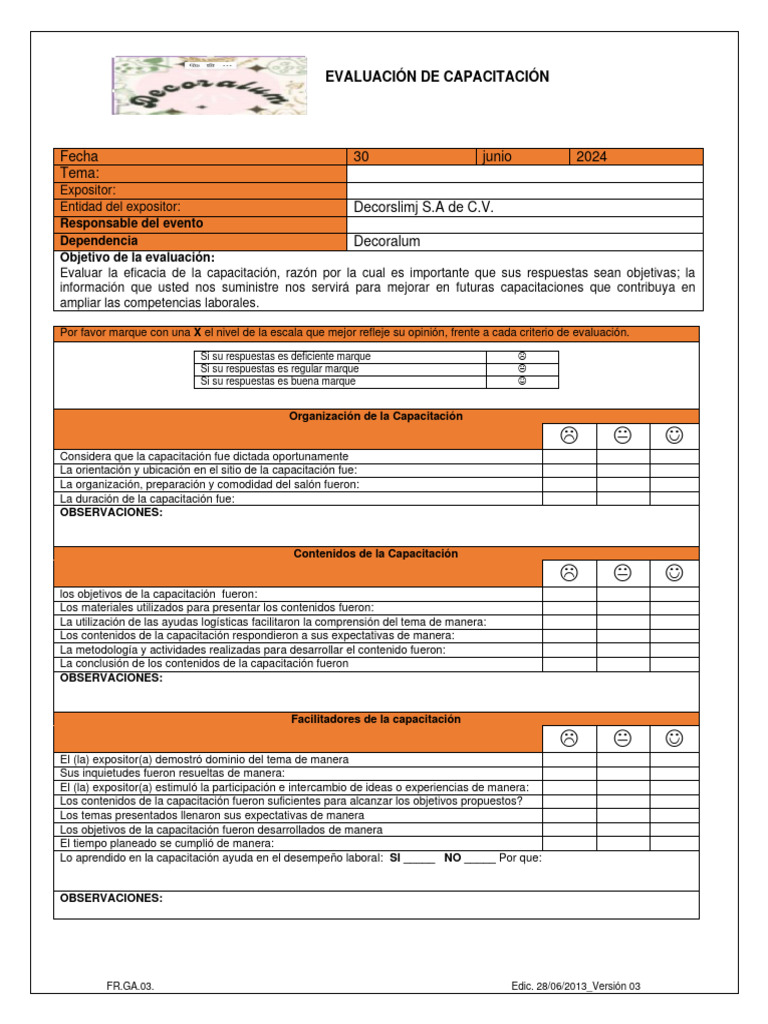 FR - GA.03 Evaluacion de Capacitacion A | PDF | Evaluación | Aprendizaje