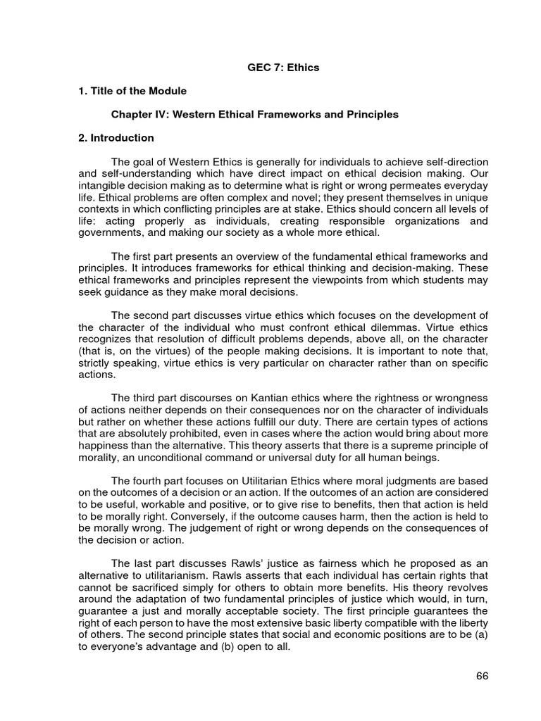 Overview of Western Ethical Frameworks | PDF | Morality | Ethical Theories
