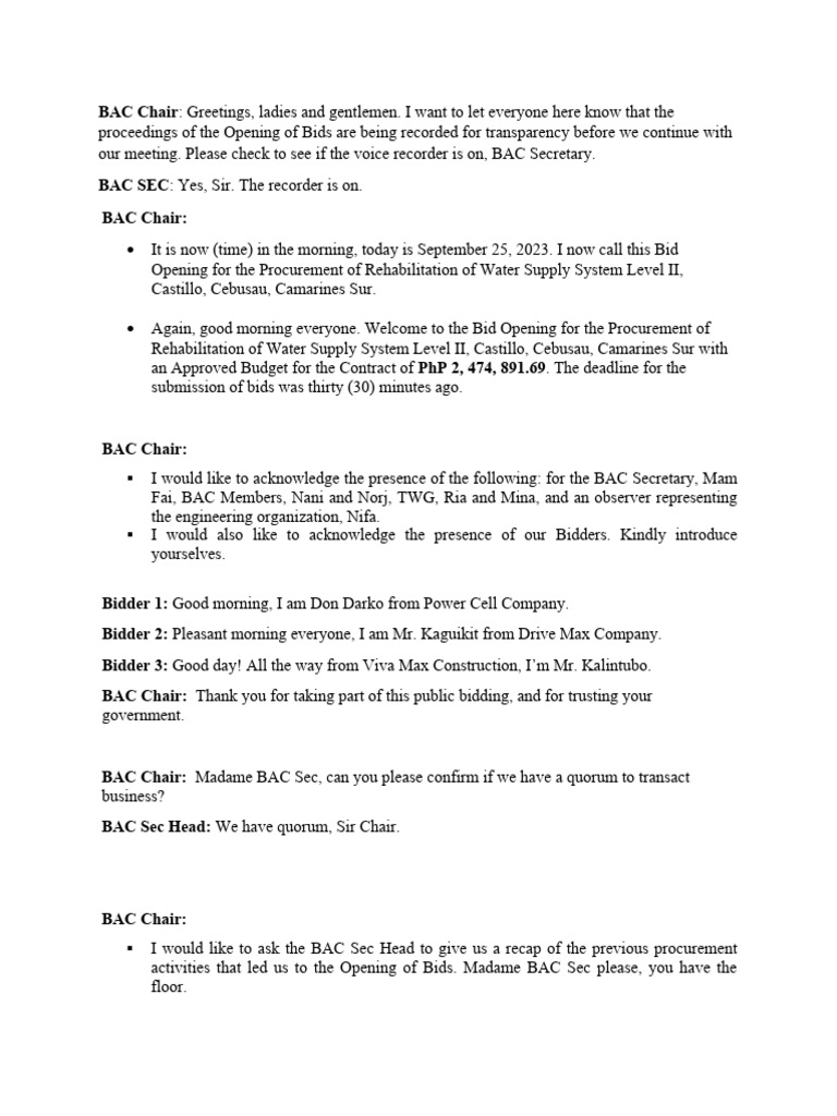 Bidding Script | PDF | U.S. Securities And Exchange Commission | Government