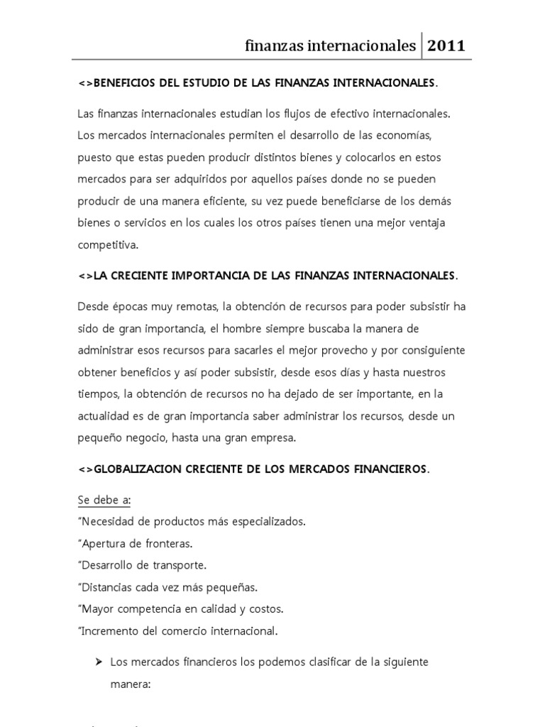 Beneficios Del Estudio de Las Finanzas Internacionales | PDF | Tipo de ...
