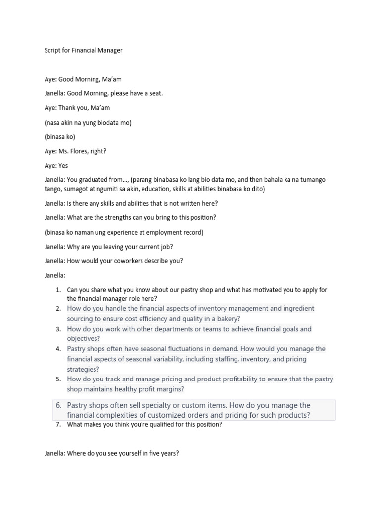 Script For Financial Manager | PDF