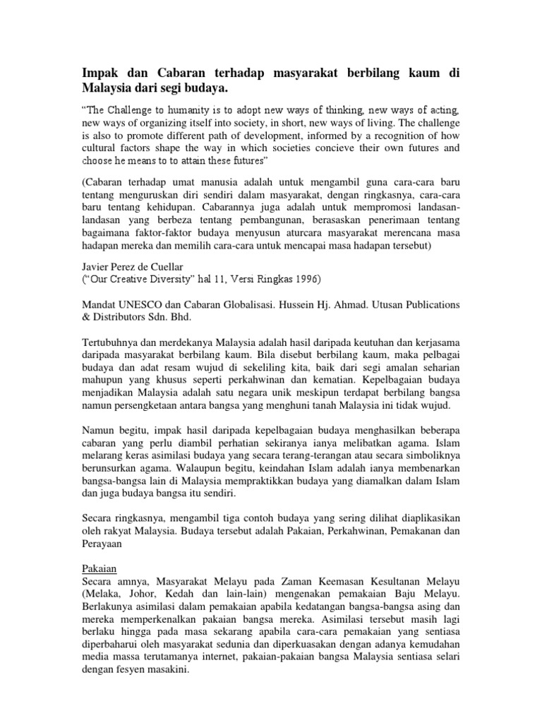 Impak Dan Cabaran Terhadap Masyarakat Berbilang Kaum Di 