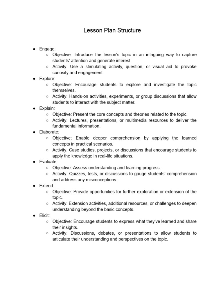 Lesson Plan Structure | PDF