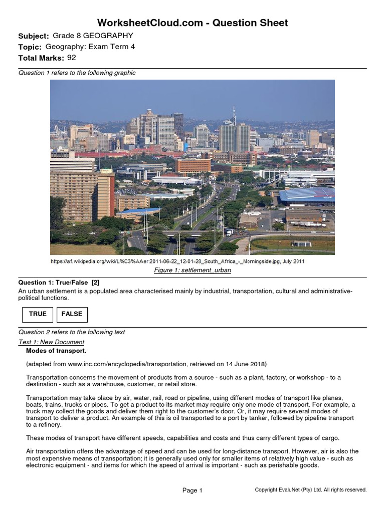 Ss Geo G8 Geography Term 4 Exam Pdf Cargo Transport