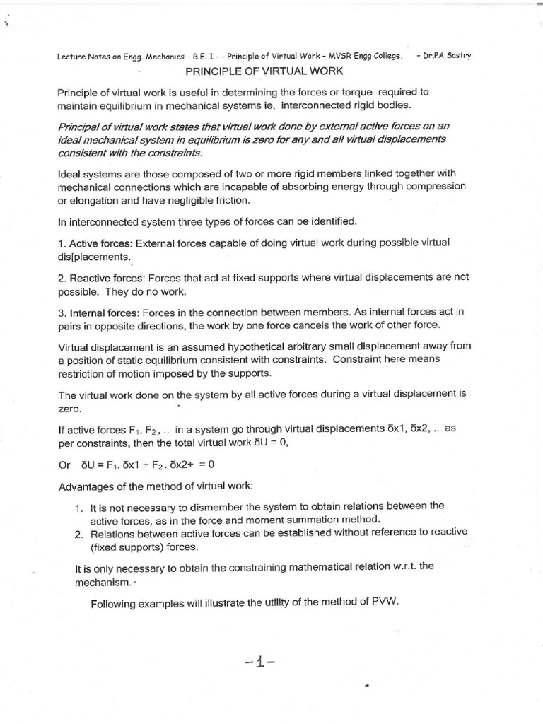 Principle of virtual work min download free pdf force theoretical