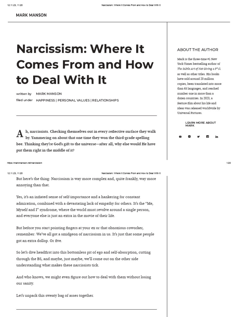 Narcissism - Where It Comes From and How To Deal With It | PDF ...
