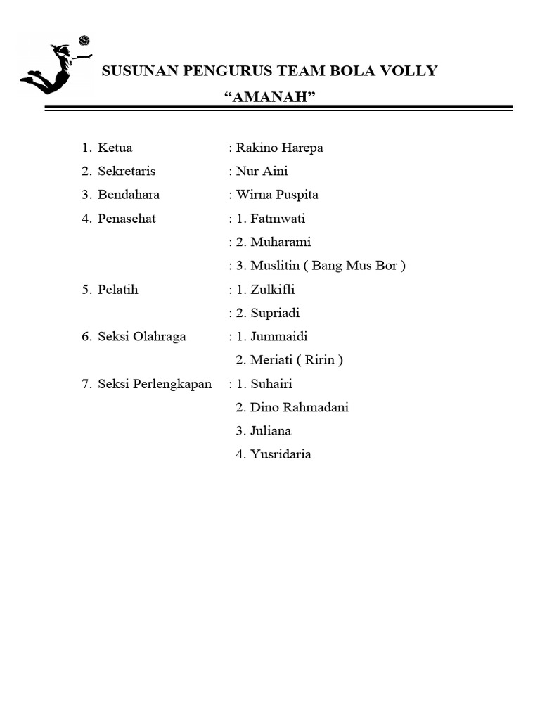 Susunan Pengurus Team Bola Volly | PDF | Perjalanan