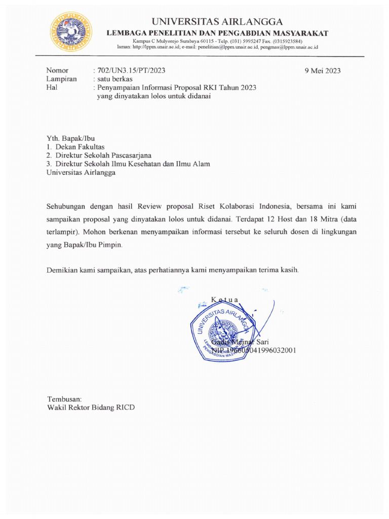 702 - PT - Penyampaian Informasi Proposal RKI 2023 Yg Dinyatakan Lolos ...