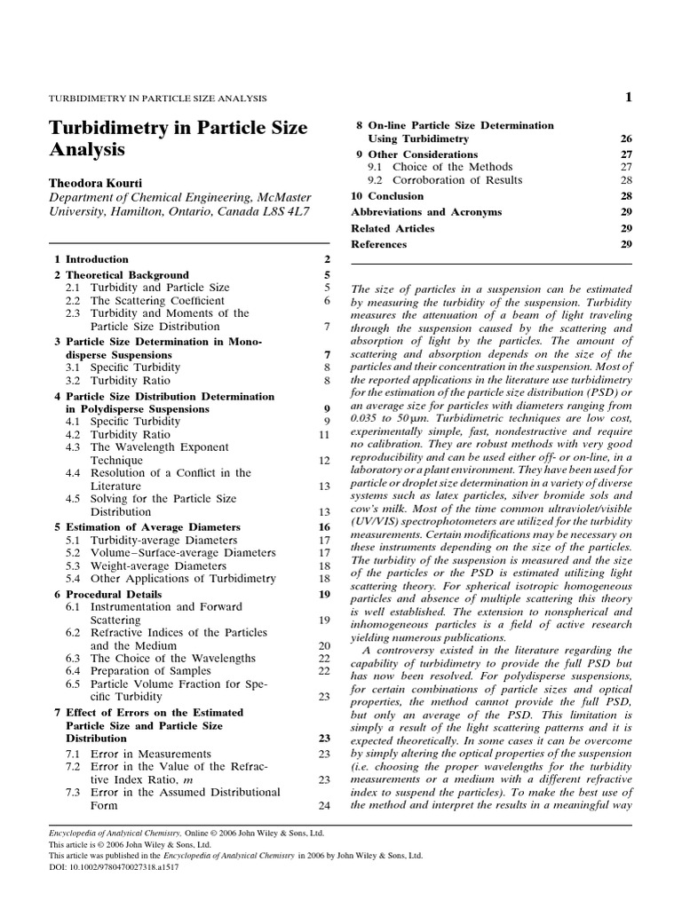 Turbidity in Particle Size Analysis PDF Scattering Ultraviolet