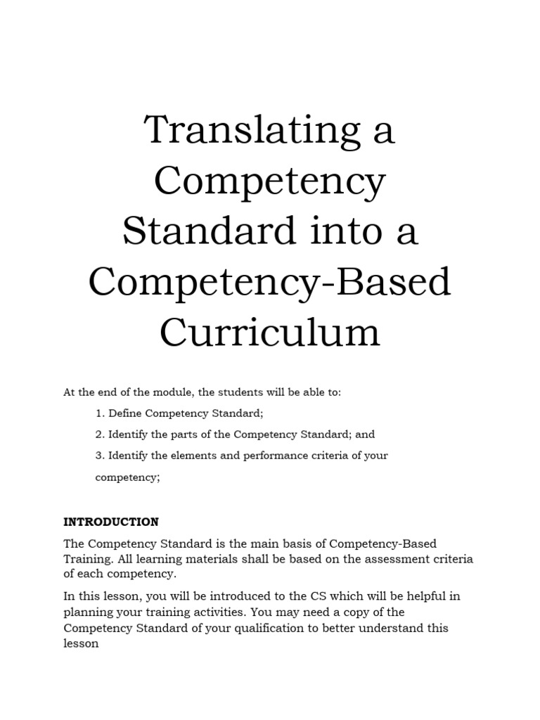 Translating A Competency Standard Into A Competency-Based Curriculum ...
