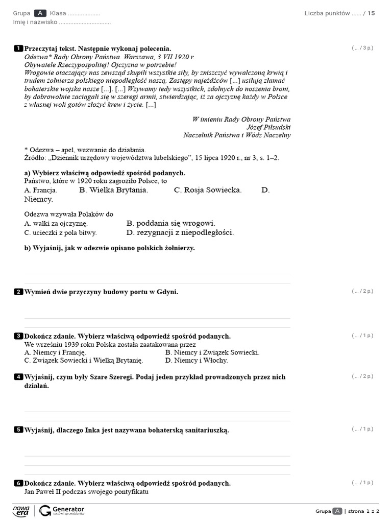Test Historia Klasa 4 Dział 1 Historia klasa 4 rozdzial-4-test-gr-a-i-b | PDF