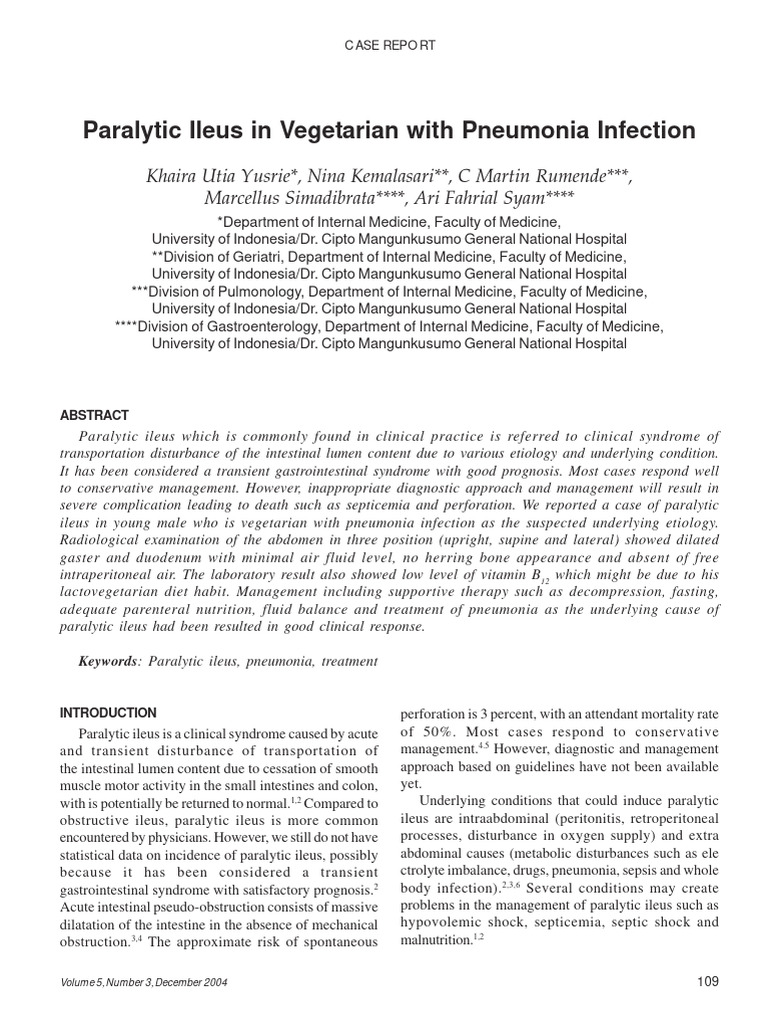 en Paralytic Ileus in Vegetarian With Pneum PDF Vitamin B12 Nausea