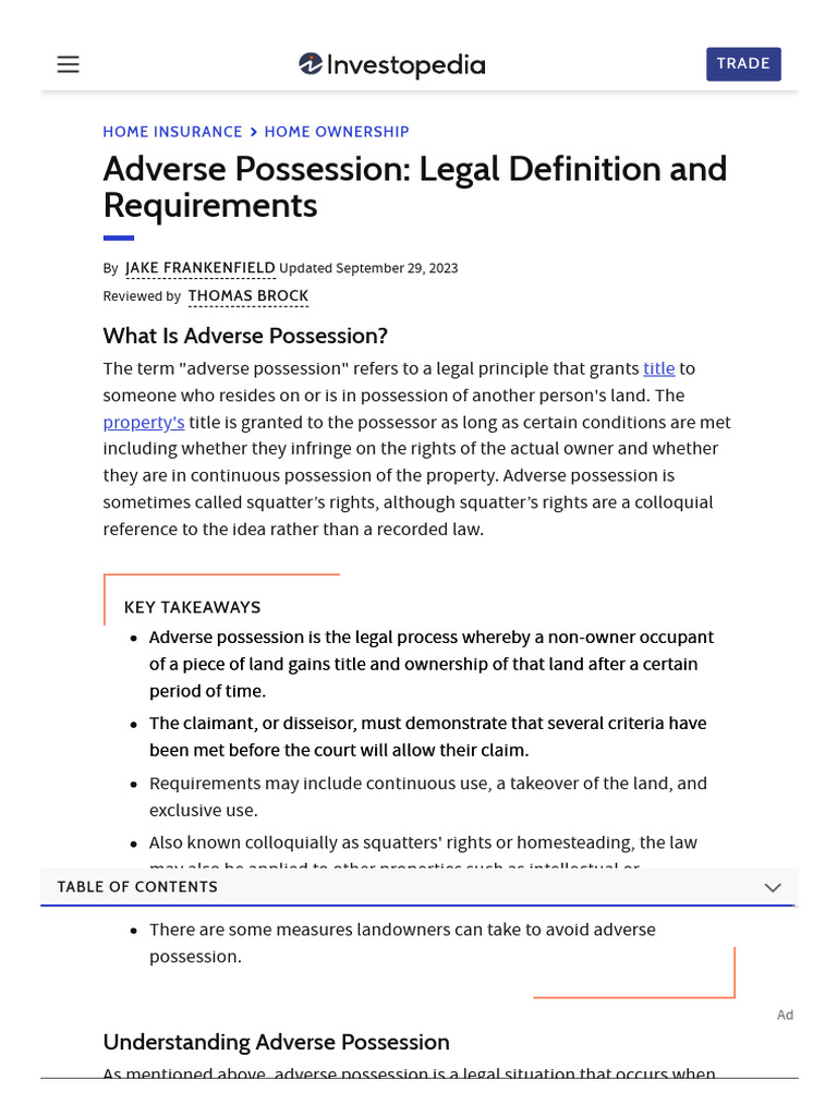 Adverse Possession Legal Definition and Requirements Download Free