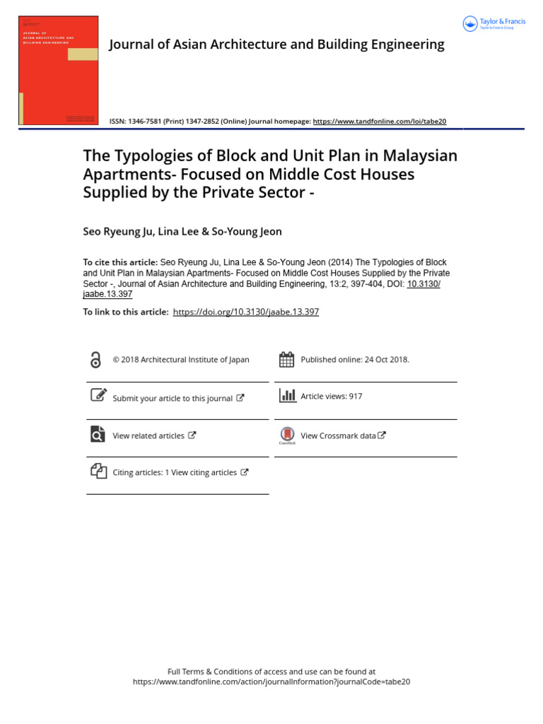 The Typologies of Block and Unit Plan in Malaysian Apartments Focused ...