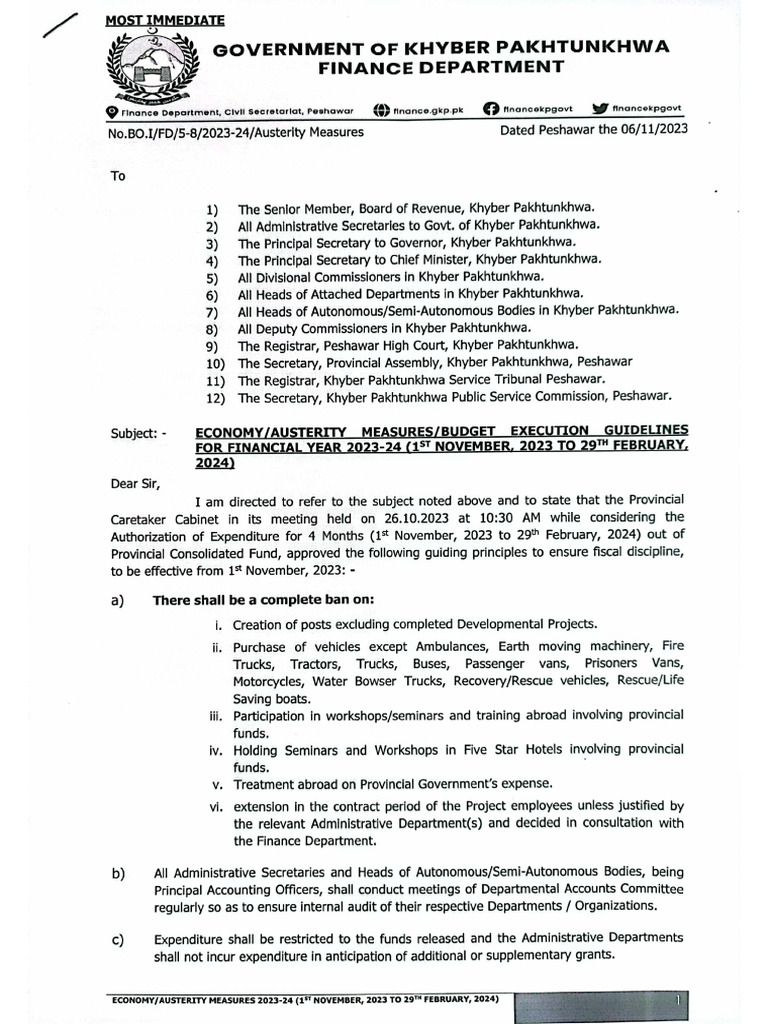 Austerity Measures 2023-24 (1 Nov 2023 To 29 Feb 2024) | PDF