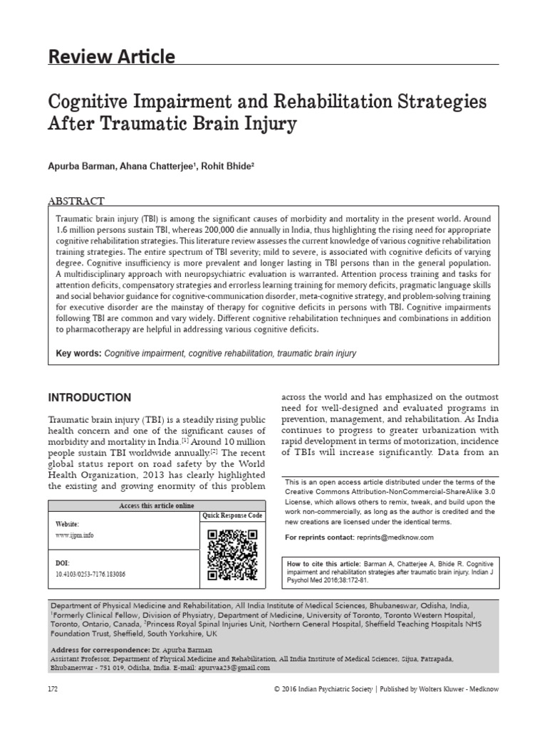 Cognitive Rehabilitation Post-TBI Strategies | PDF | Traumatic Brain ...