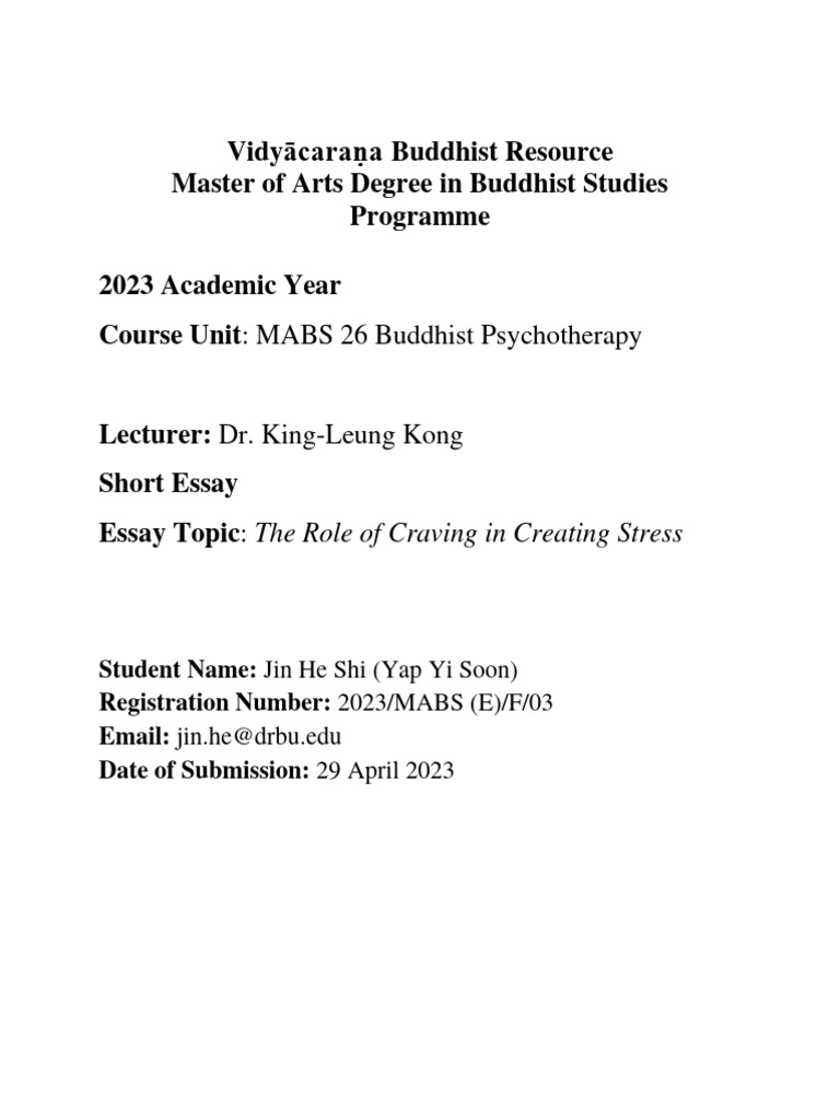 Craving's Role in Buddhist Stress Theory PDF Senses Mind