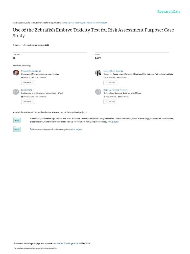 Use of The Zebrafish Embryo Toxicity Test For Risk Assessment Purpose