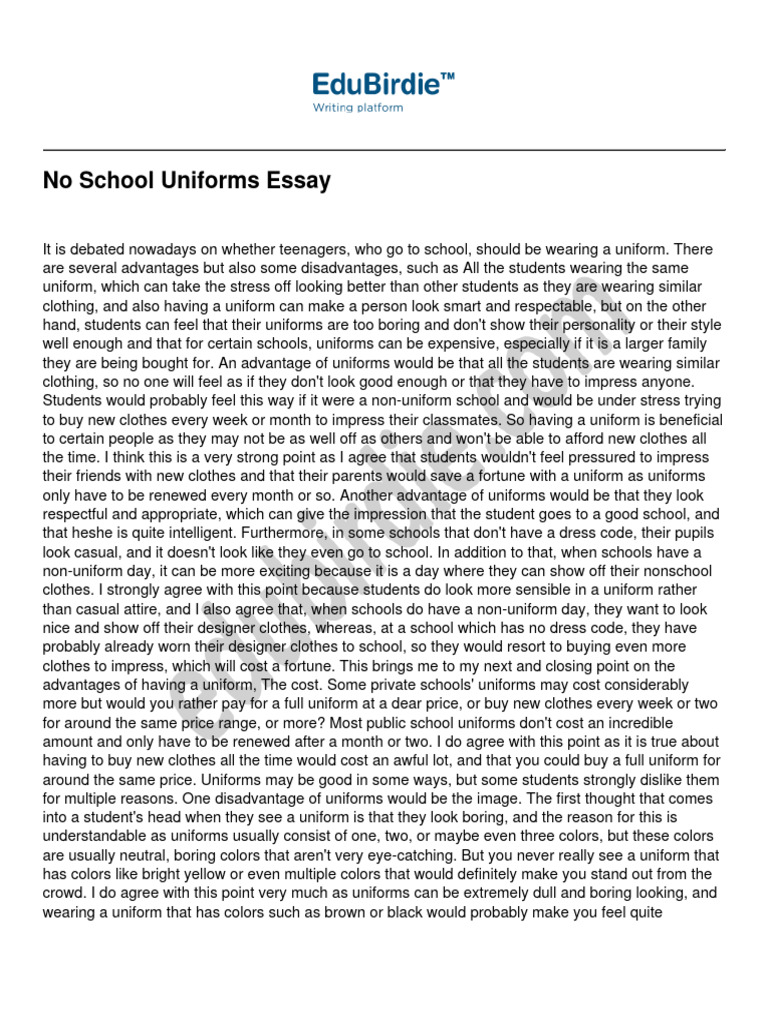 No School Uniforms Essay PDF Skirt Clothing