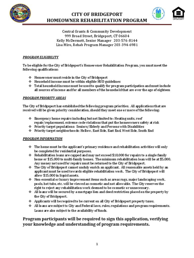 City Of Bridgeport Homeowner Rehabilitation Program - 