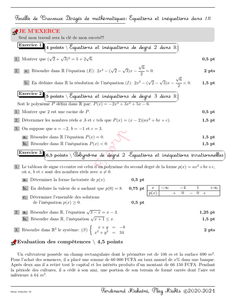 Équations et inéquations en R | PDF