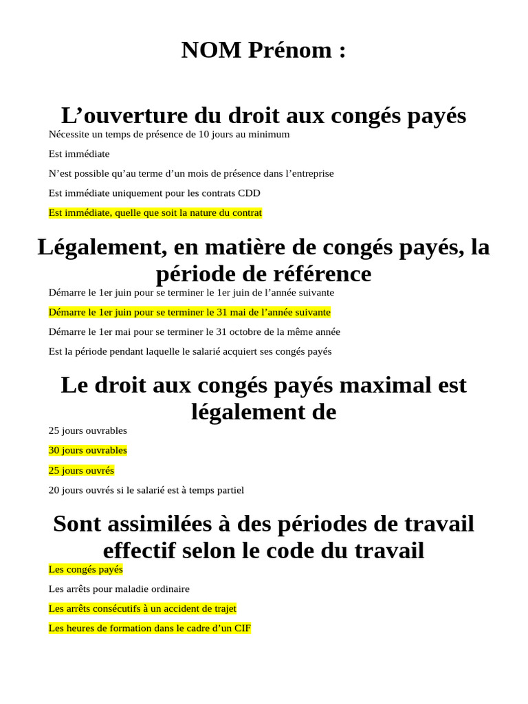 Congés payés : règles et droits essentiels | PDF