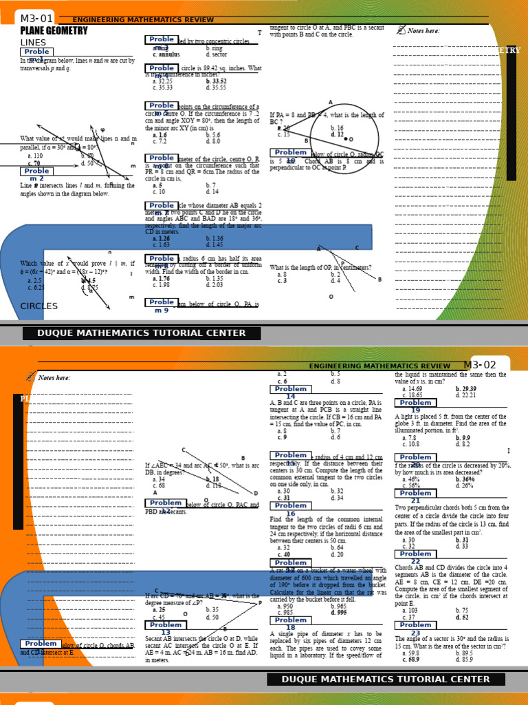 Engineering Math Quiz Review | PDF | Triangle | Circle