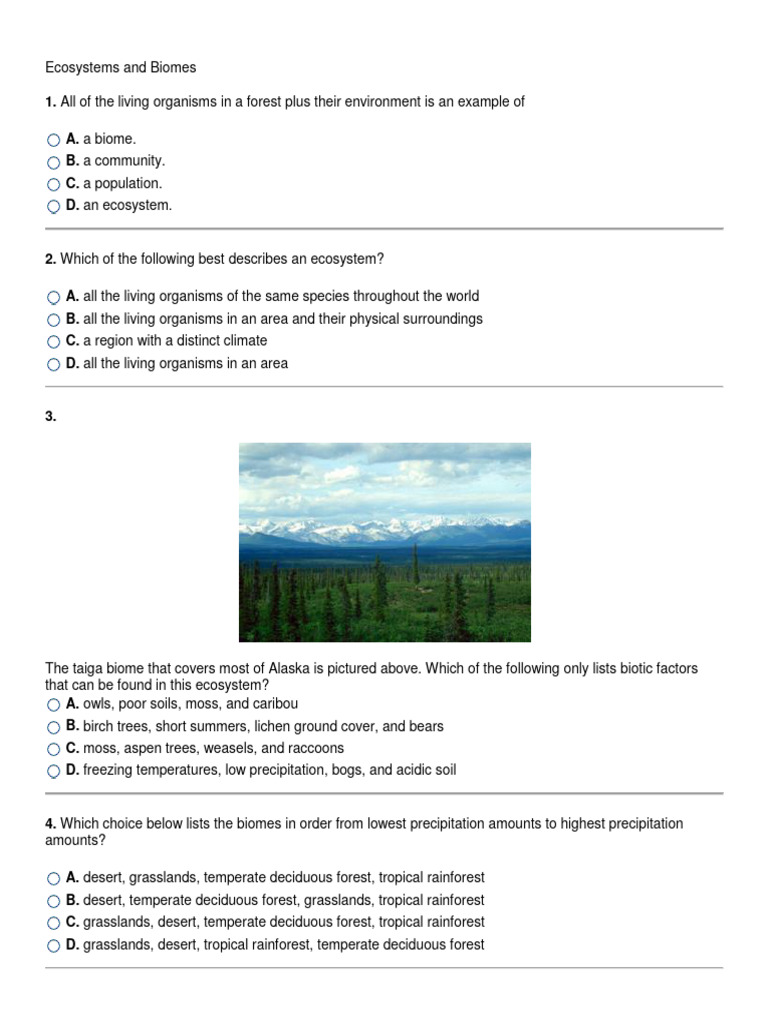 Which Choice Below Lists The Biomes in Order From Lowest Precipitation ...