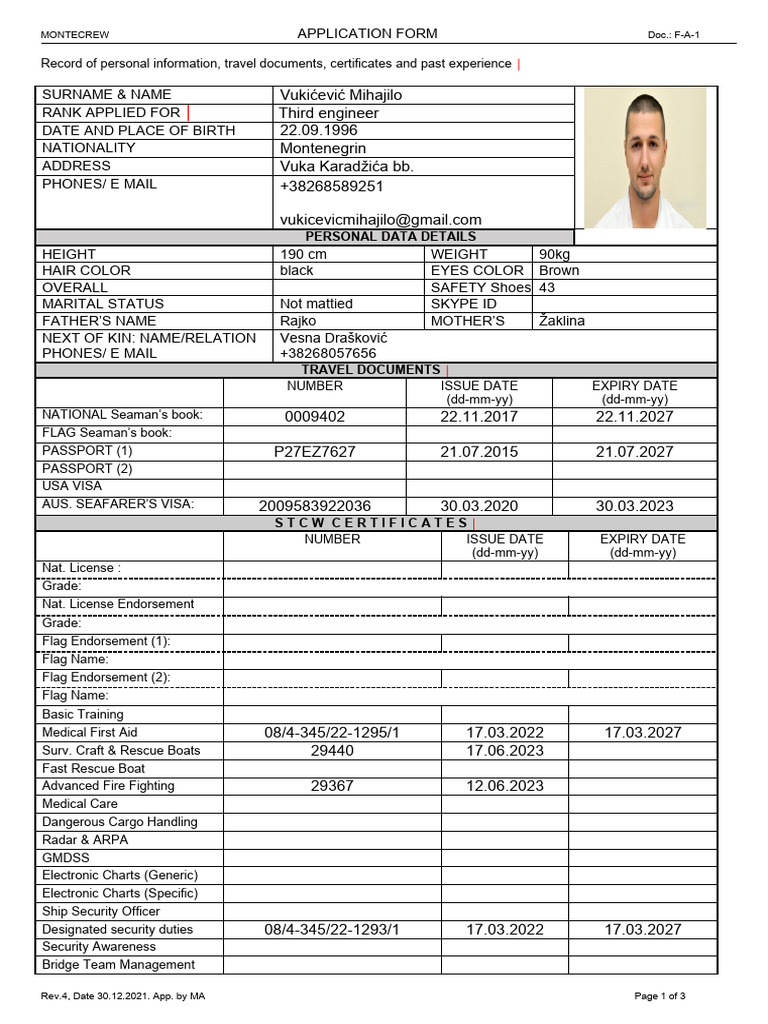 Application Form | PDF | Ships | Shipping