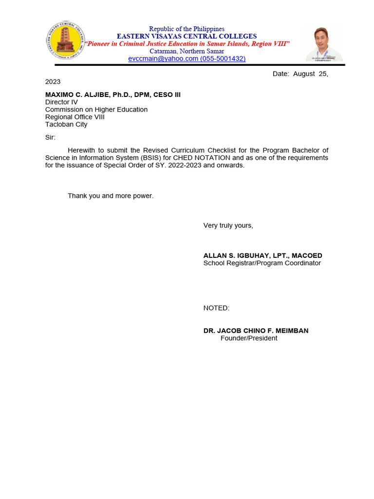 AAAAA TRANSMITTAL LETTER BSIS Curriculum SY. 2022-2023 | PDF