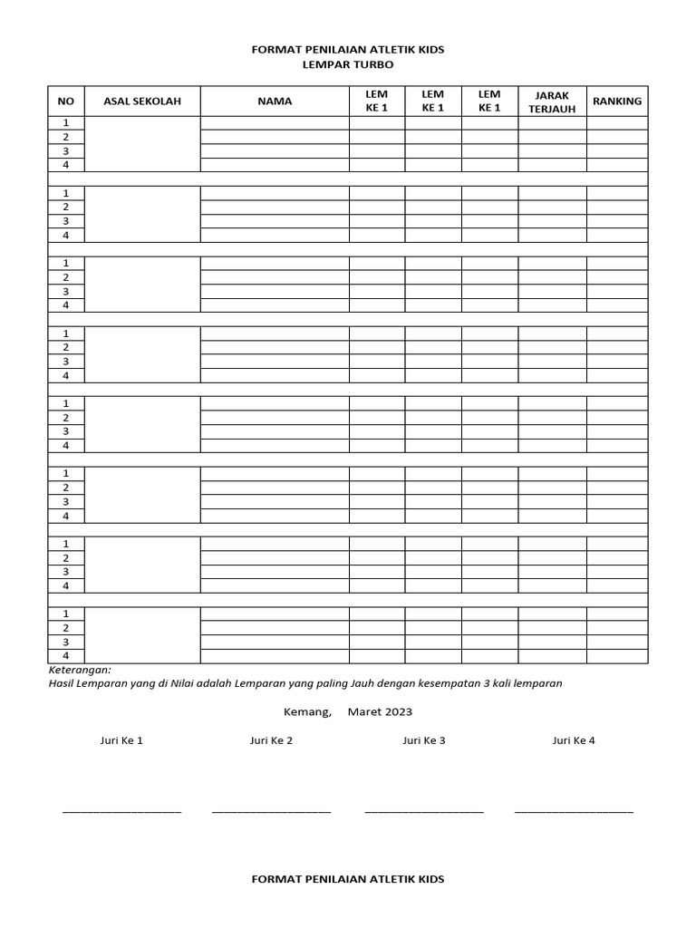 Format Penilaian Atletik Anak SD | PDF