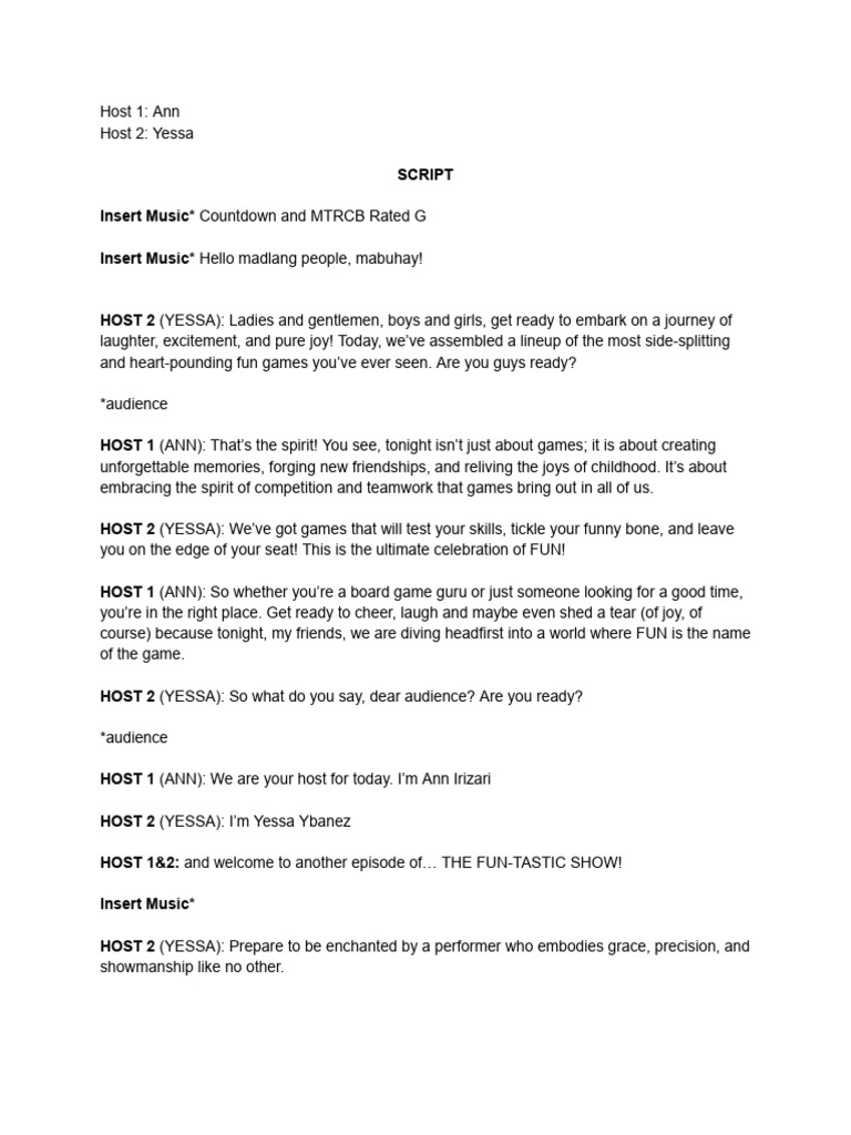 Fun-Tastic Show: A Game Show Script | PDF | Laughter