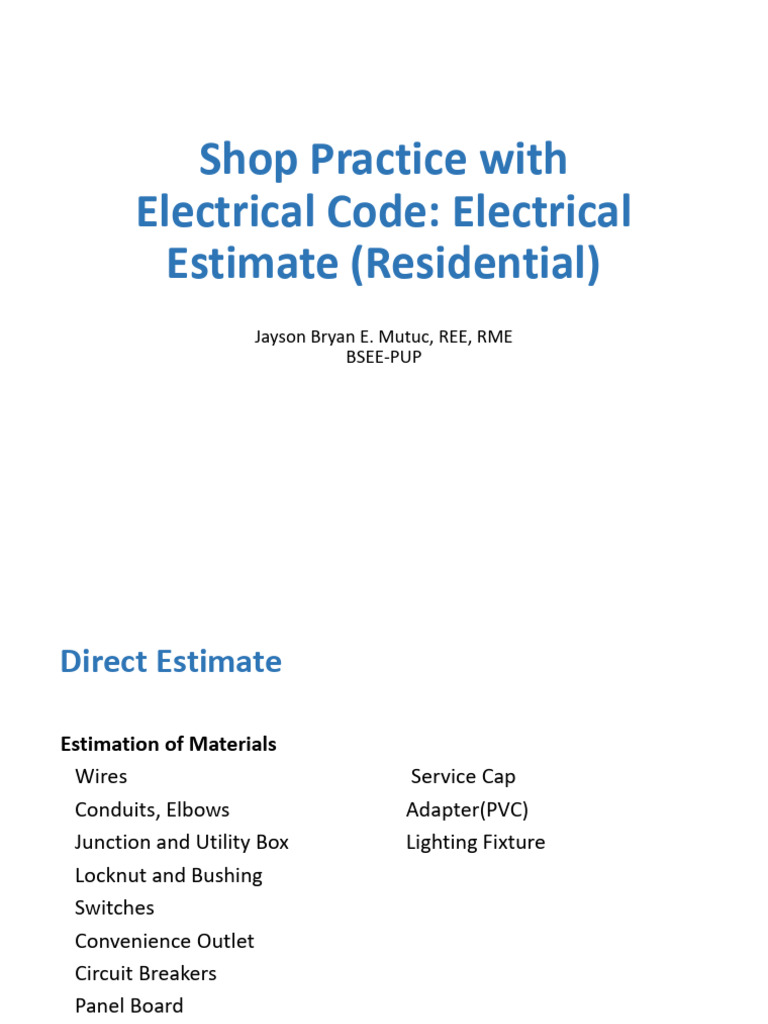 Lecture 13. Electrical System Estimate PDF Electrical Wiring