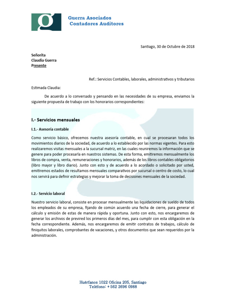 Propuesta de Servicios Contables y Tributarios | PDF | Contador | Business