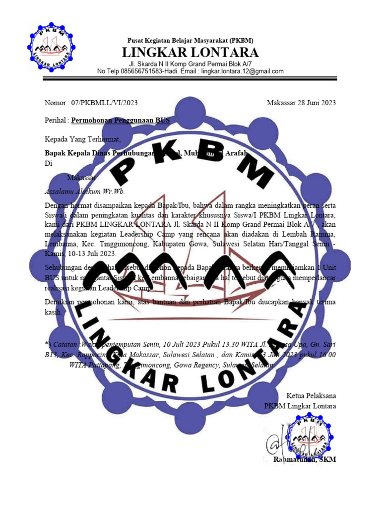 Format Pengajuan Peminjama Bus Dishub Pdf
