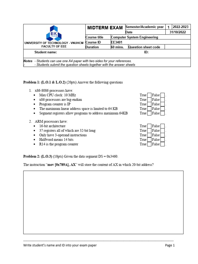 Midterm Exam: Computer System Engineering | PDF | Computing | Classes ...