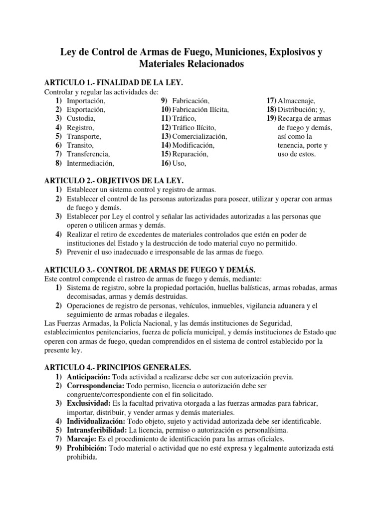 ResumenLey de Control de Armas de Fuego PDF Armas de fuego Policía
