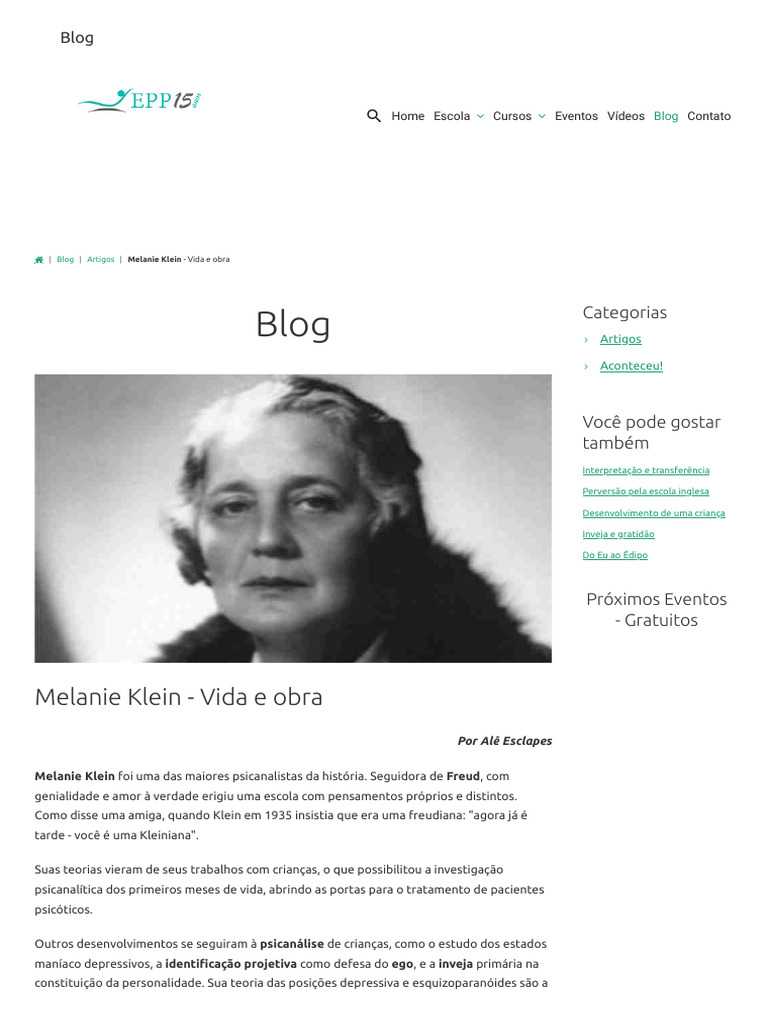 Melanie Klein Vida e Obra PDF Psicologia Psicanálise