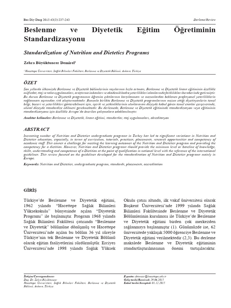 Beslenme Ve Diyetetik Eğitim Standardizasyonu Pdf