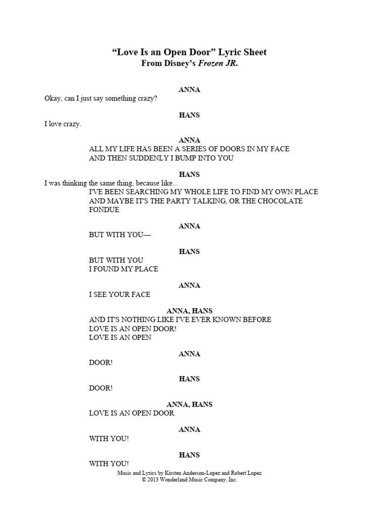 "Love Is an Open Door Lyrics" | PDF