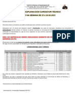 COMUNICADO DE OFERTA DE DISCIPLINAS DA SEMANA DE 25 A 29.09.2023