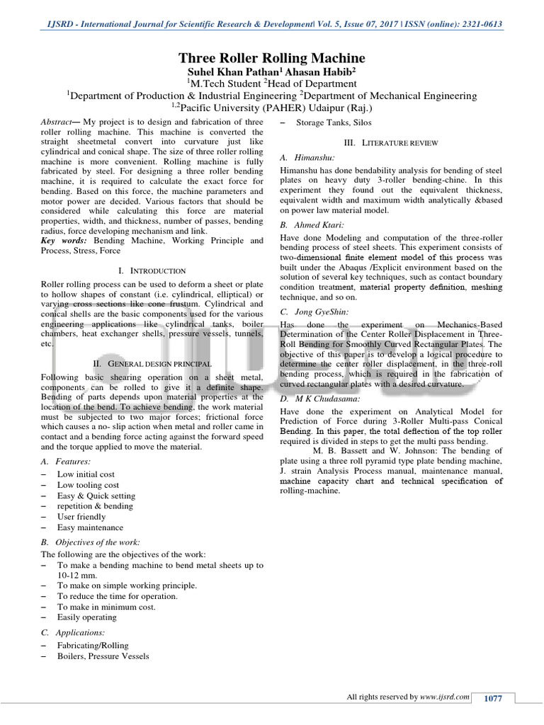 Design of a Three Roller Bending Machine | PDF | Bending | Sheet Metal