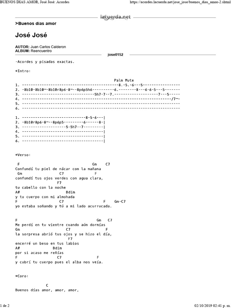 Acordes Buenos Días Amor José José Pdf