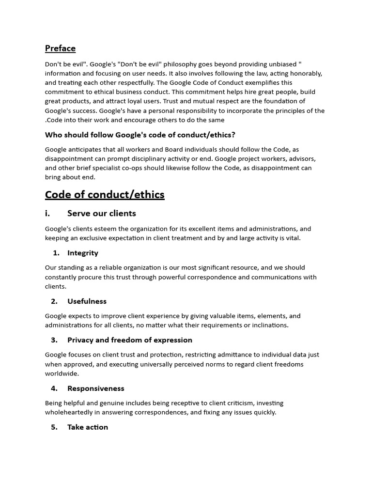 Google code of ethics pdf copyright infringement employment