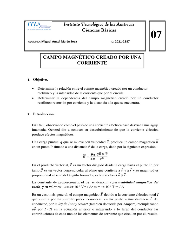 Práctica 7 - Campo Magnético Creado Por Corriente | PDF | Corriente