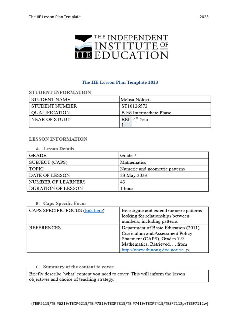 Maths lesson plan pdf lesson plan learning