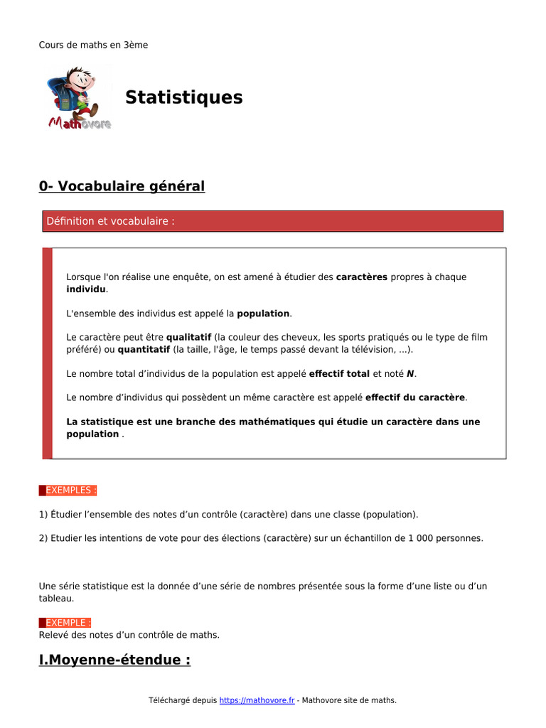 Cours de Statistiques pour 3ème | PDF | Quartile | Moyenne