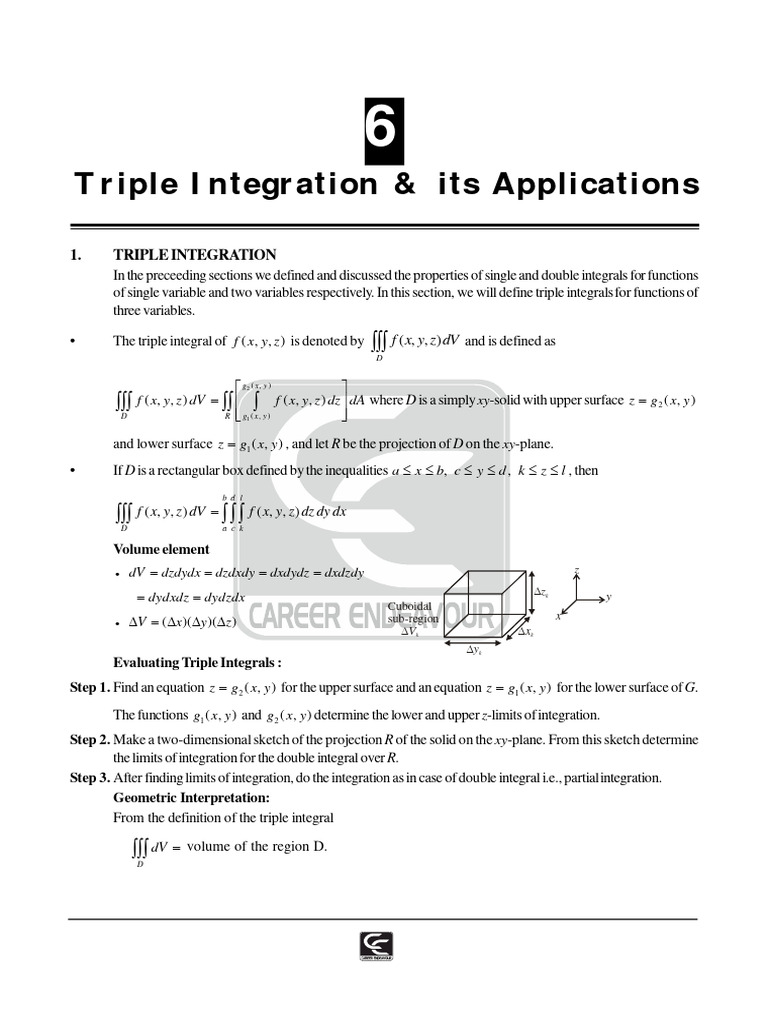 Triple integration its applications integral calculus pdf cartesian