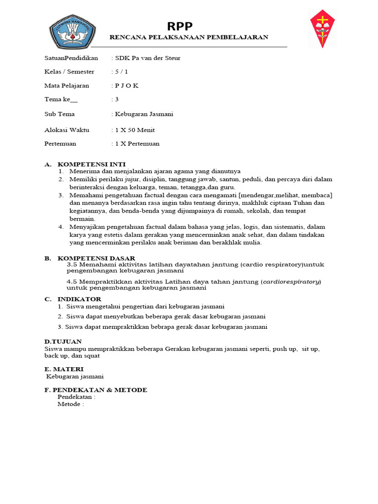 RPP Kebugaran Jasmani Kelas 5 SD | PDF