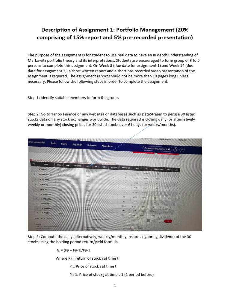 Portfolio Management Assignment Guide | PDF | Coefficient Of Variation ...